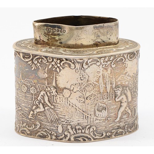 590 - An Edwardian silver tea caddy, Hanau pseudo marks, London import, 1903, lacking lid, 7 x 4.5cm, 76gm