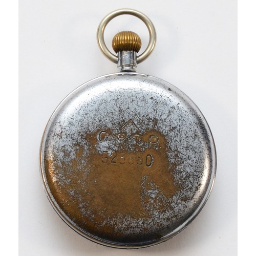 596 - Helvetia, British Military nickel keyless wind open face pocket watch, broad arrow, G.S.T.P, G 23650... 