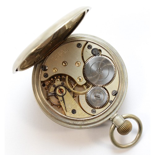 597 - Omega, a nickel keyless wind open face pocket watch, movement number 4313233.
Working when catalogue... 