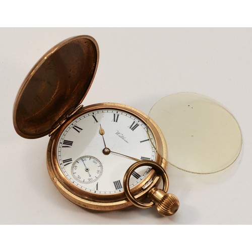 600 - Waltham, a gold plated keyless wind hunter pocket watch, traveller movement.
Working when catalogued... 