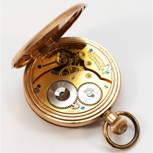 600 - Waltham, a gold plated keyless wind hunter pocket watch, traveller movement.
Working when catalogued... 