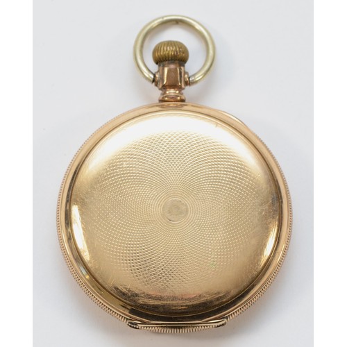 602 - Elgin, a gold plated keyless wind hunter pocket watch, 7 jewel movement.
Not working, fully wound, b... 