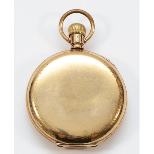 603 - Prima, a gold plated keyless wind hunter pocket watch.
Working when catalogued, case worn