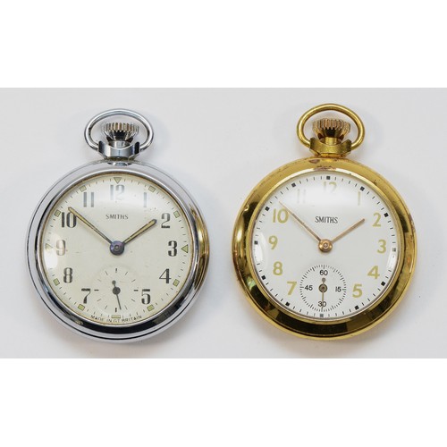 606 - Smiths, two metal cased pocket watches.
Both working when catalogued