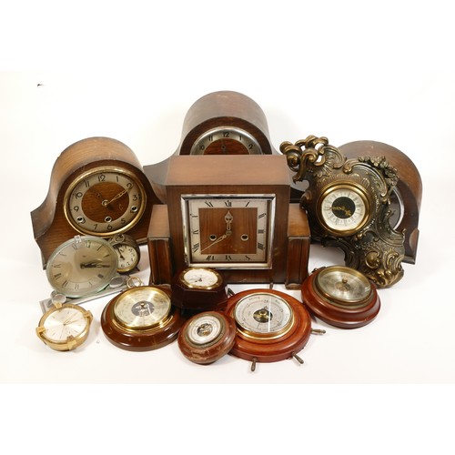 658 - A collection of mid twentieth-century and later mantel clocks, wall clocks and barometers, to includ... 