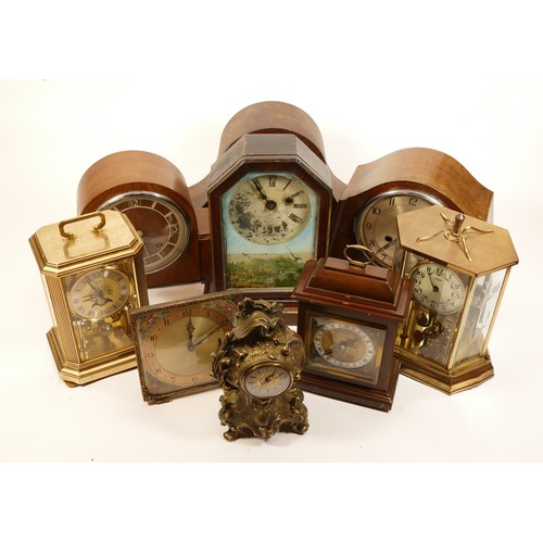 665 - A collection of mid twentieth-century and later mantel clocks, wall clocks and barometers, to includ... 