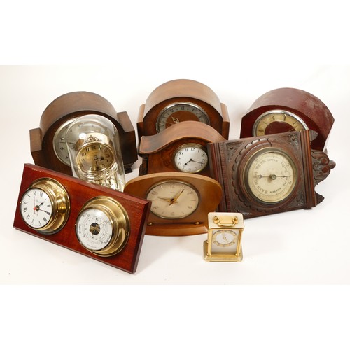 666 - A collection of mid twentieth-century and later mantel clocks, wall clocks and barometers, to includ... 