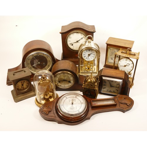 667 - A collection of mid twentieth-century and later mantel clocks, wall clocks and barometers, to includ... 