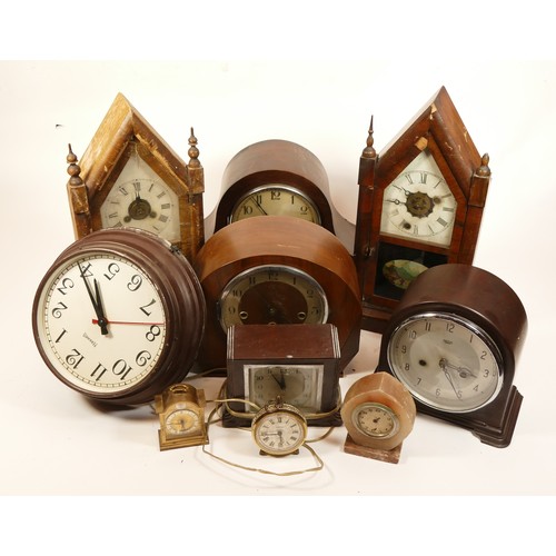 670 - A collection of mid twentieth-century and later mantel clocks, wall clocks and barometers, to includ... 