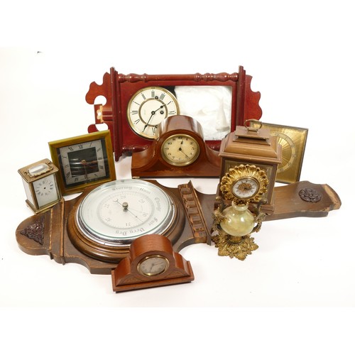 671 - A collection of mid twentieth-century and later mantel clocks, wall clocks and barometers, to includ... 