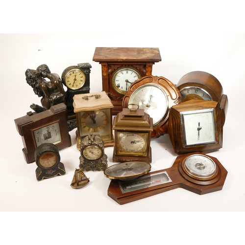 672 - A collection of mid twentieth-century and later mantel clocks, wall clocks and barometers, to includ... 