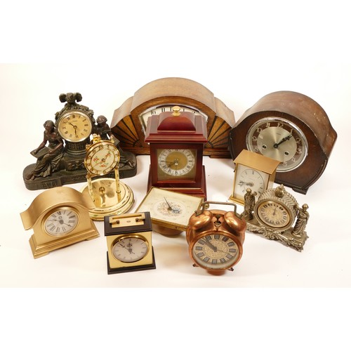 673 - A collection of mid twentieth-century and later mantel clocks, wall clocks and barometers, to includ... 