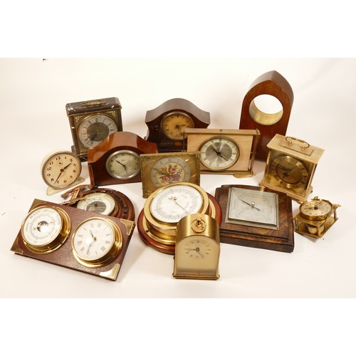 681 - A collection of mid twentieth-century and later mantel clocks, wall clocks and barometers, to includ... 