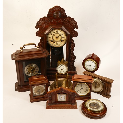 681 - A collection of mid twentieth-century and later mantel clocks, wall clocks and barometers, to includ... 