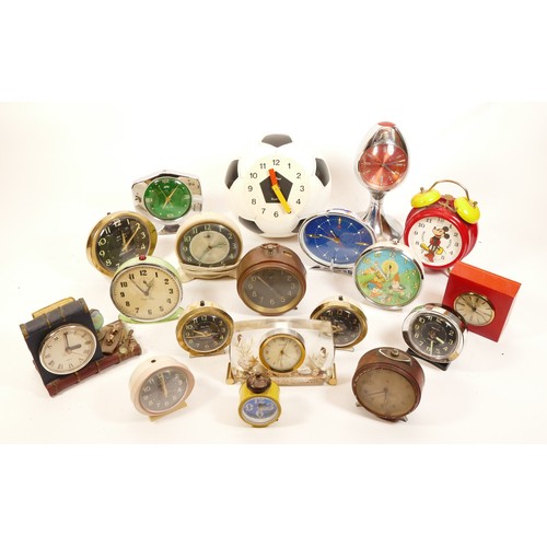 683 - A collection of novelty and alarm clocks, to include, a 1950s Noddy clock, manufactured by Smiths, w... 