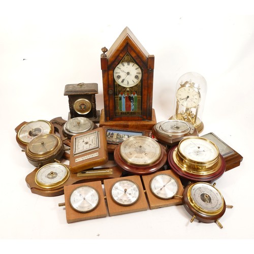 696 - A collection of mid twentieth-century and later mantel clocks, miniature clocks and barometers, to i... 