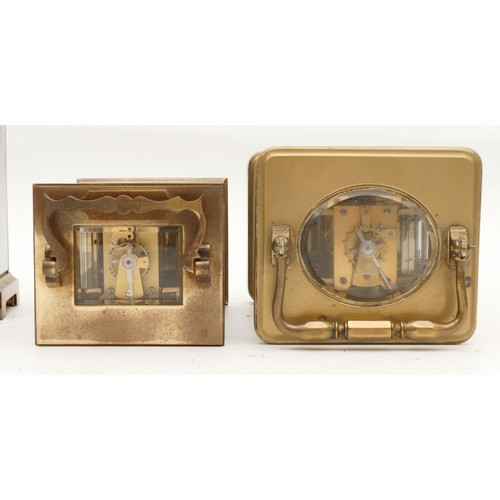 706 - Three early to mid twentieth century brass carriage clocks, housing 8 day movements, two examples co... 