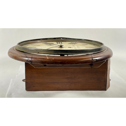 713 - An early 20th century fusee wall clock, mahogany case with brass bezel surround, painted dial signed... 