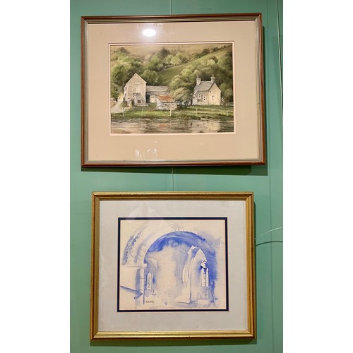 724 - Lilian Shaw, narrowboats, watercolour, signed, 34 x 27cm, three others by the same hand and another ... 