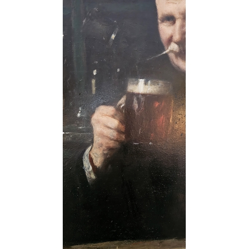 392 - Frederick (Fred) William Elwell RA (1870-1958), portrait of man with a pint, unsigned, oil on board,... 