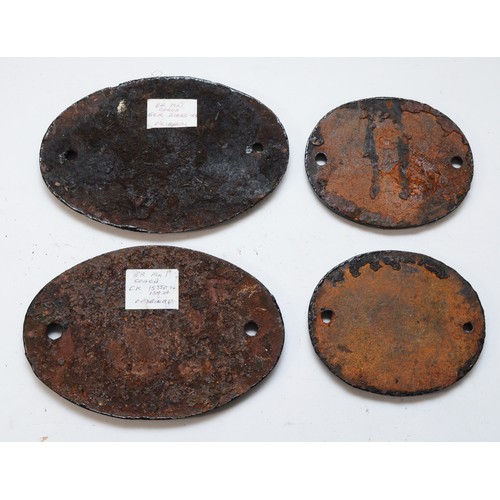 19 - Four sundry metal plates, to include, two gen repaired, 1985, and two carriage builders plates, B. R... 