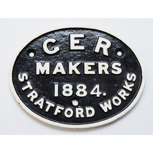 24 - An oval cast-iron builders plate, G.E.R. Stratford Works 1884.