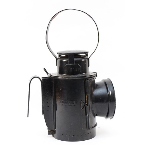 58 - An unmarked L.M.S. style three-aspect handlamp, stamped D2181.