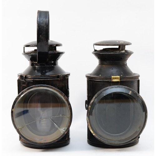 66 - Two handlamps, to include, an unmarked three-aspect, complete with burner, the lens is cracked and t... 