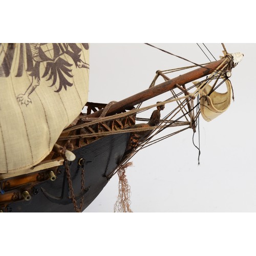 77 - A 20th century three mast Galleon ship model with attatched plaque, the Navio Espanol Ano 1690, appr... 