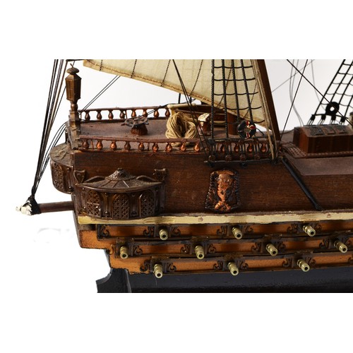 77 - A 20th century three mast Galleon ship model with attatched plaque, the Navio Espanol Ano 1690, appr... 