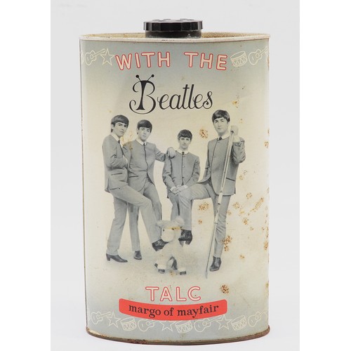 141 - An original 1960s Margo of Mayfair 'With the Beatles' talc, the metal tin with different images to e... 