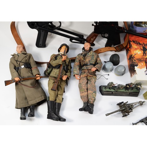 145 - Three Action Man figures in full uniform, together with model diecast German soldiers, diecast model... 