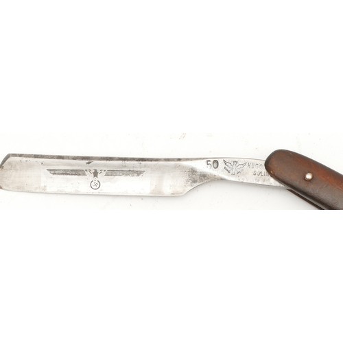 372 - WWII German Third Reich Cut Throat razor together with a mother of pearl Ostende and another knife w... 