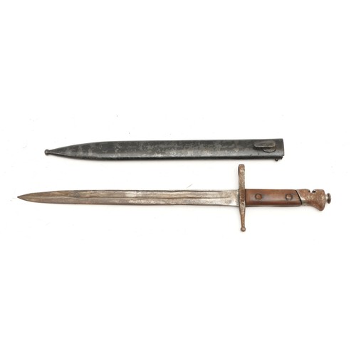 381 - A bayonet with wood handle, the guard stamped BH 4358, fullered 12