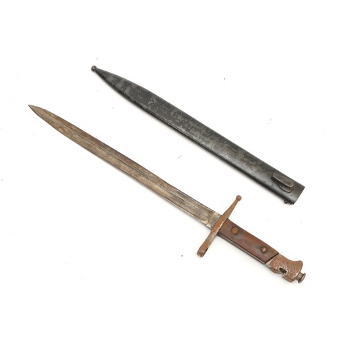 381 - A bayonet with wood handle, the guard stamped BH 4358, fullered 12