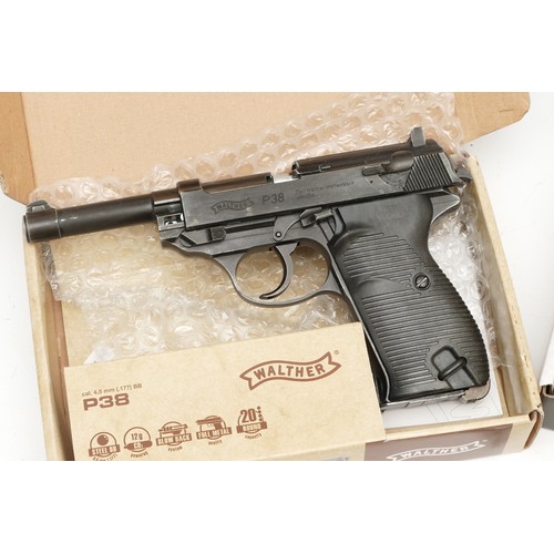 384 - A P38 Walther air pistol, together with a toy P08, targets, pellets and modern goggles, boxed.