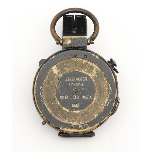 398 - A 1937 J. M. Glauser. London. MKIX military compass, patented B.3136, with leather case.