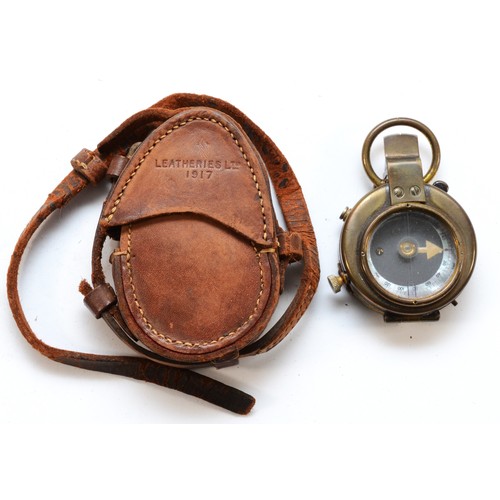 399 - WWI British Military compass, dated 1917 on the leather case, stamped broad arrow.