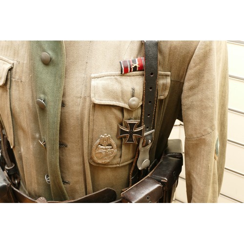 419 - WWII German Third Reich M41 Field grey/beige tunic, featuring the Jäger Korps badge as well as the A... 