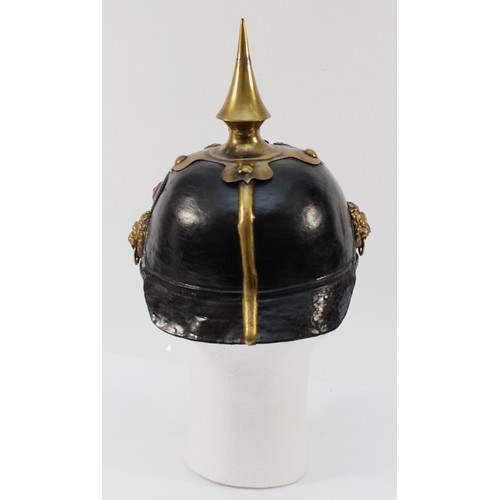 423 - A WWI German Pickelhaube Bavarian Infantry spiked helmet, inscribed with 'In True Fest', complete wi... 