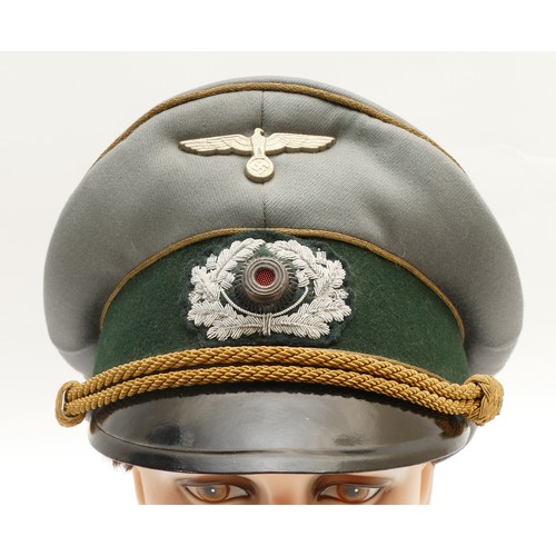 434 - WWII Third Reich German Officers cap, embroidered with the eagle with swastika, leather headband int... 