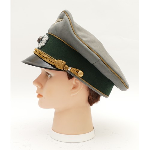 434 - WWII Third Reich German Officers cap, embroidered with the eagle with swastika, leather headband int... 