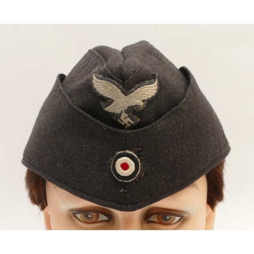 442 - WWII German Third Reich Luftwaffe Overseas cap, Embroidered with Luftwaffe eagle with swastika on th... 