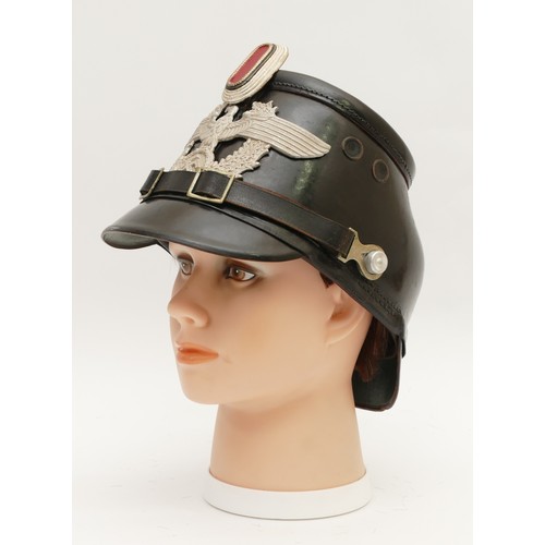 450 - WWII German Third Reich Police Shako helmet, embroidered the eagle with swastika on the front, inter... 