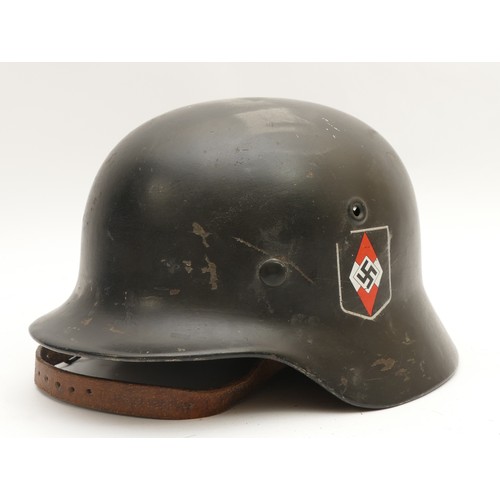 457 - WWII German M42 Hitler Youth helmet, later added double decal of the Hitler Youth on either side, st... 