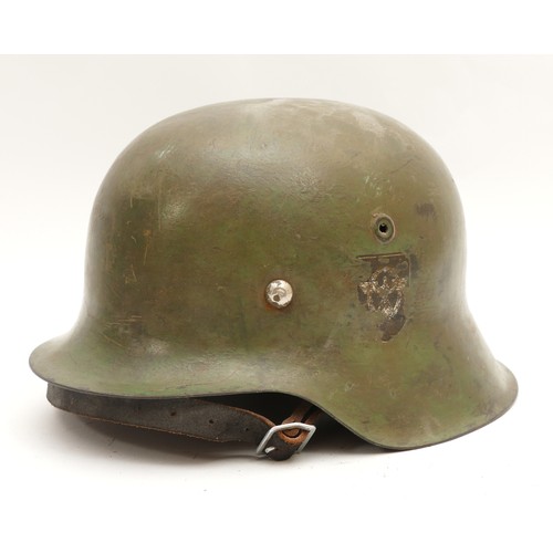 458 - WWII German m42 helmet, double decal of the eagle with swastika as well as the Third Reich banner, s... 