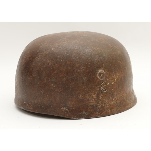 459 - WWII German Luftwaffe M38 Paratrooper helmet, double decal of the Luftwaffe eagle with swastika as w... 