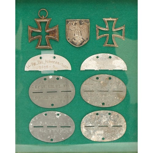 471 - WWII Nine German Third Reich ID tags and medals, to include SS-PZ. DIV. Hohenstuten 2625 9th, 1/Panz... 