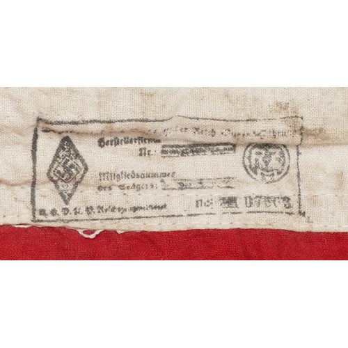 485 - WWII German Third Reich 1939 Hitler Youth double sided flag, marked RZM M4/99, made in Berlin, 97cm ... 