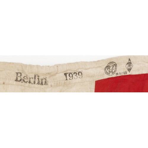 485 - WWII German Third Reich 1939 Hitler Youth double sided flag, marked RZM M4/99, made in Berlin, 97cm ... 